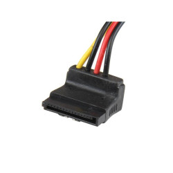 12in LP4 to 2x Right Angle Latching SATA Power Y Cable Splitter - 4 Pin Molex to Dual SATA