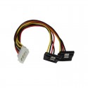 12in LP4 to 2x Right Angle Latching SATA Power Y Cable Splitter - 4 Pin Molex to Dual SATA