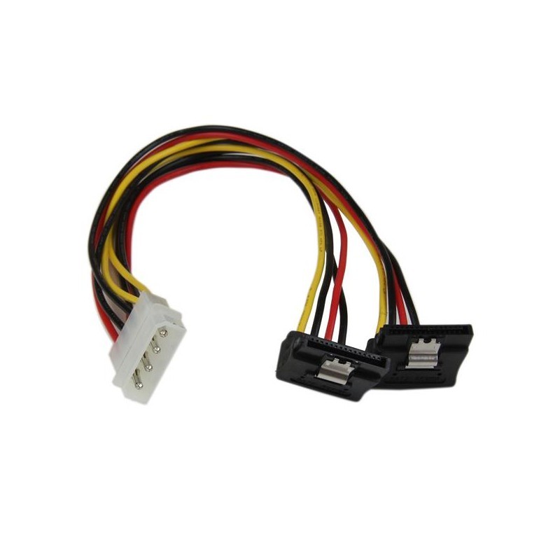 12in LP4 to 2x Right Angle Latching SATA Power Y Cable Splitter - 4 Pin Molex to Dual SATA