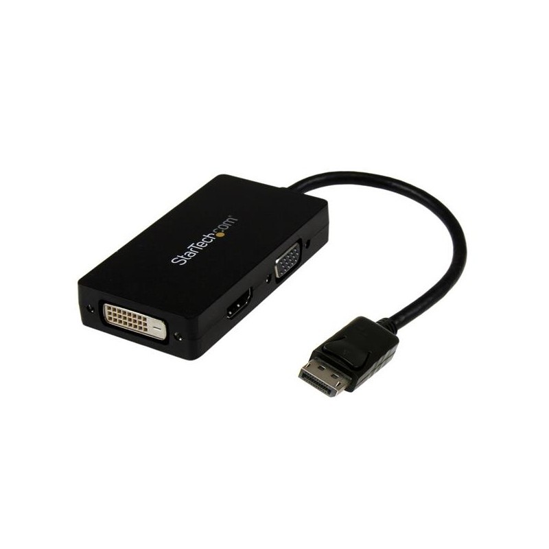 Travel A/V adapter: 3-in-1 DisplayPort to VGA DVI or HDMI converter